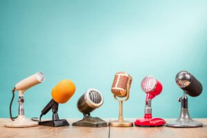 Retro,Old,Microphones,For,Press,Conference,Or,Interview,On,Table | podcasting for business | | Site Hub