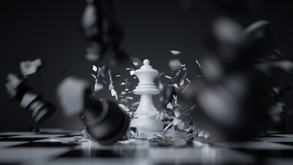 3d,Rendering,,Aggressive,Chess,Game,White,Queen,Attacks,And,Destroys | Competitive Analysis in Cybersecurity Advertising
