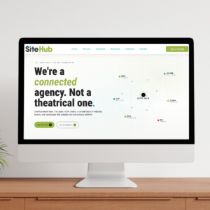 The Site Hub About page shown on a desktop monitor